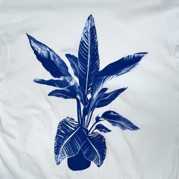 Zara Men's White Text Print T-Shirt Blue Botanical on Back Size S - Picture 4 of 5